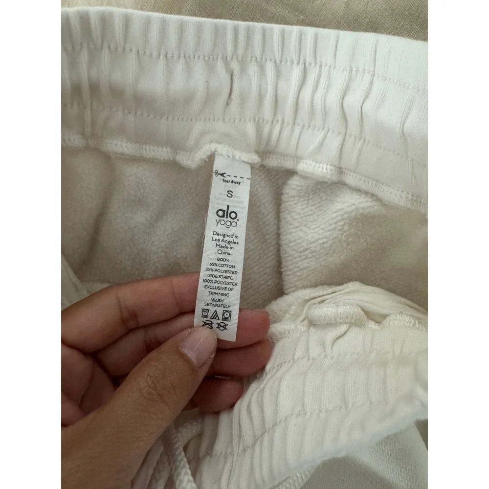Alo Yoga White Wide Leg Snap Side Sweatpants Fleece Lounge Pants Size Small